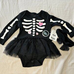 NWT Celebrations Girl's Skeleton Onesie and Matching Headband, 3-6 Months
